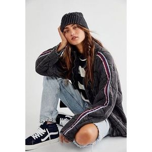 NWT FREE PEOPLE dolman quilted jacket - sports rib stripe black noir - size M